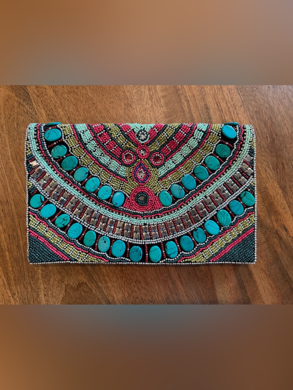 NWOT BCBGeneration Turquoise Beaded Embellished Clutch